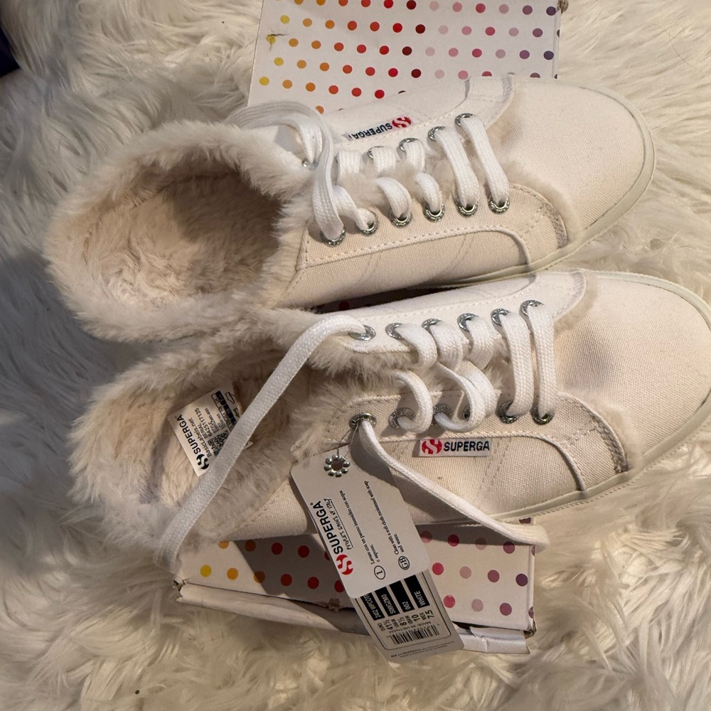 Superga White Sneakers with Furry Lining
